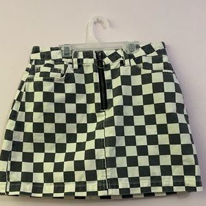 checkered mini skirt, circle zipper detail